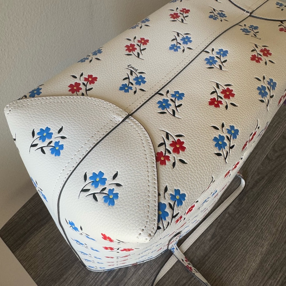 Coach White Leather Bag with Red and Blue Floral Design - Picture 11 of 11